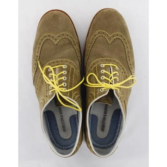 Johnston & Murphy Men's Taupe Suede Sheepskin Brogue Wingtip Oxfords - Picture 6 of 9